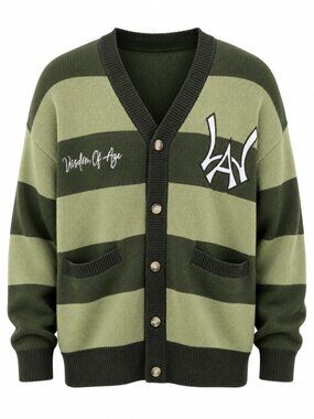 NWT Wisdom Of Age NY City Cardigan Sweater Mens L Sage Green Varsity Prep Heavy